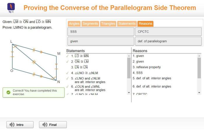 Parallelogram diagonals bisect proving proof