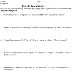 Mass volume and density practice problems & review worksheet answers